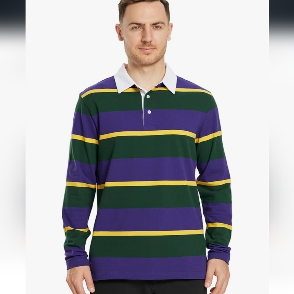 Striped Purple and Green Men's Shirt - Picture 2 of 16